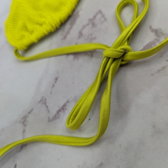 Good American Swim Top Women 1 2 S M Small Crinkle Tiny Ties Yellow Bikini - Picture 6 of 13